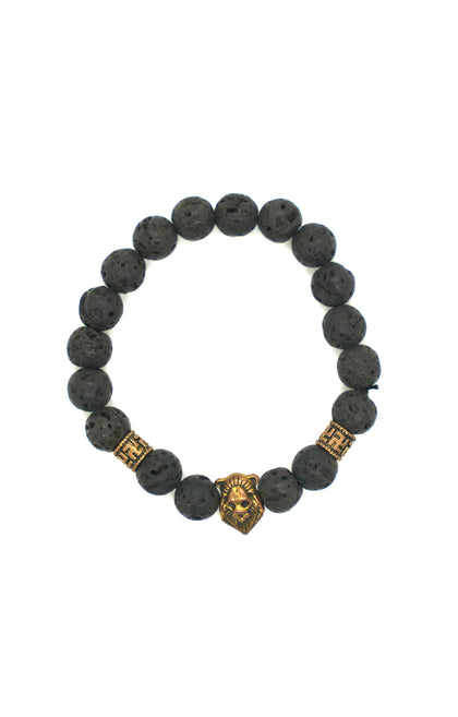 Black Lava Natural Stone Lion Head Beaded Bracelet